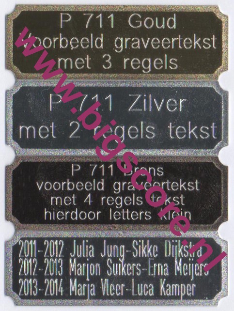 P711 Graveerplaatje goud-zilver-brons met uw tekst erop!